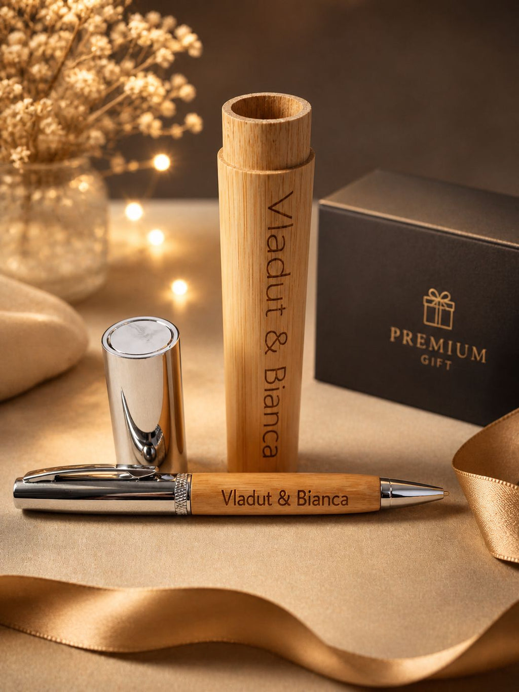 Personalized Bamboo Pen with Case - Engraved Gift